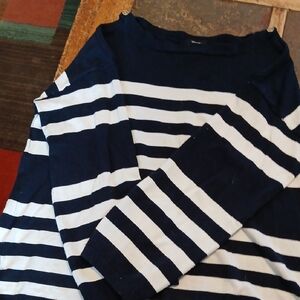 Jones New York Navy and Cream Striped Top